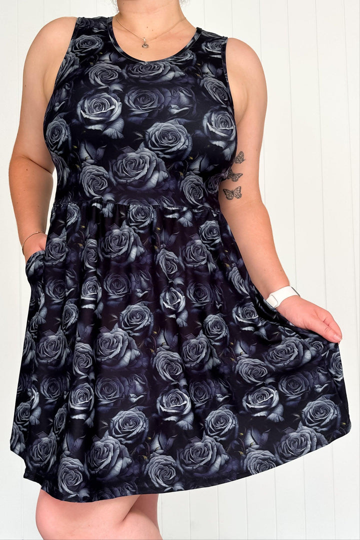 Dark Rose - Sleeveless Mini Dress - Pockets