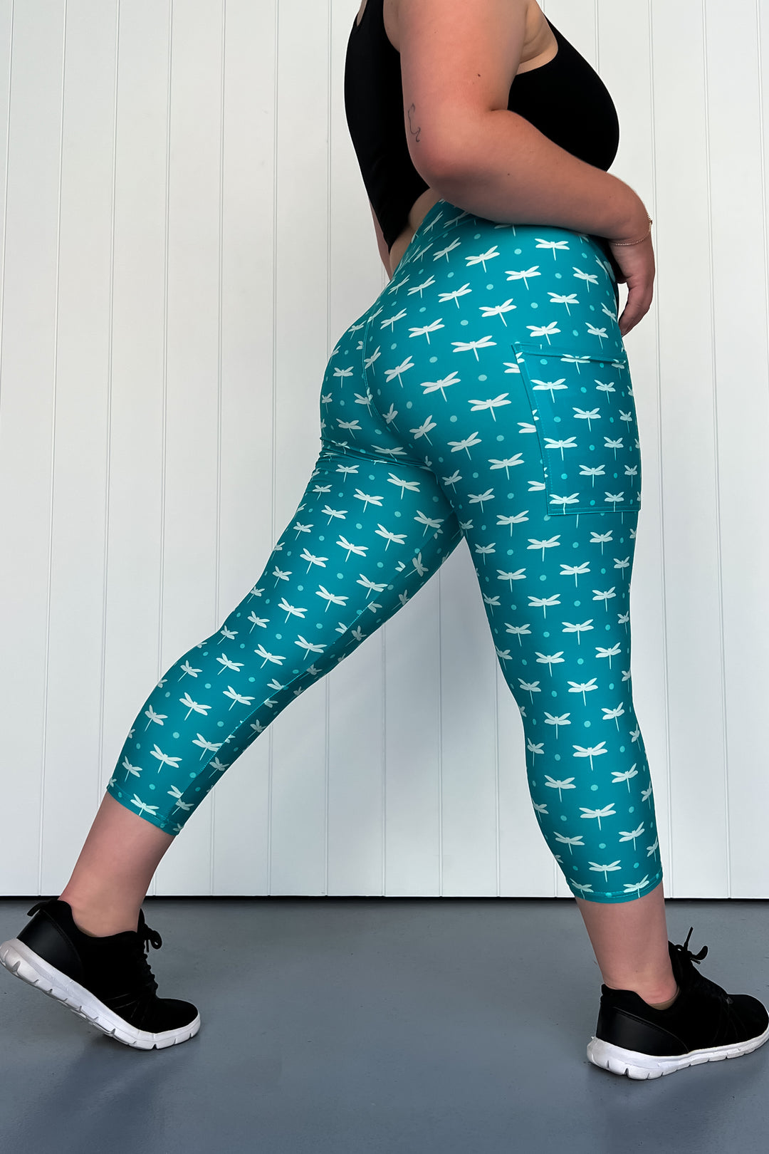 Teal Dragonfly - Casual - Capri Leggings - Pockets