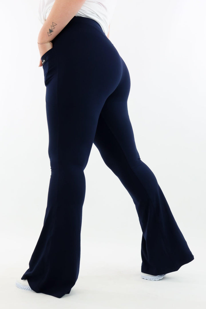 Navy - Long Flarey Leggings - Leg Pockets