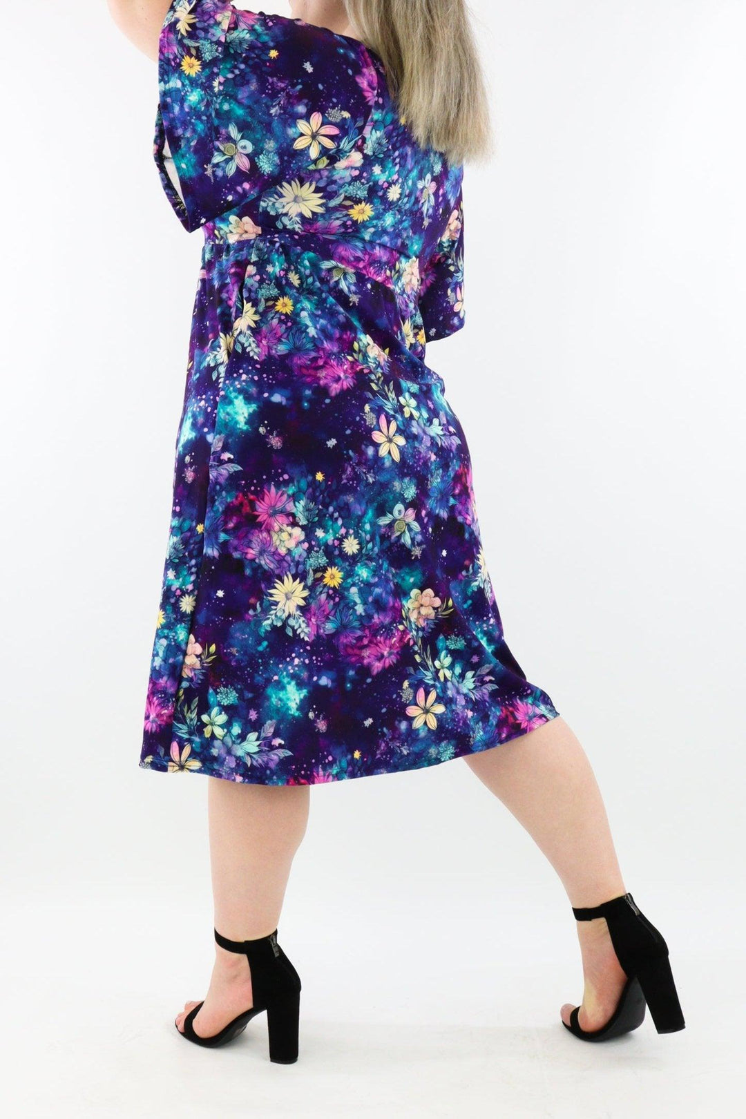 Galaxy Flowers - Midi Length Dress - Mid Sleeve - Pockets