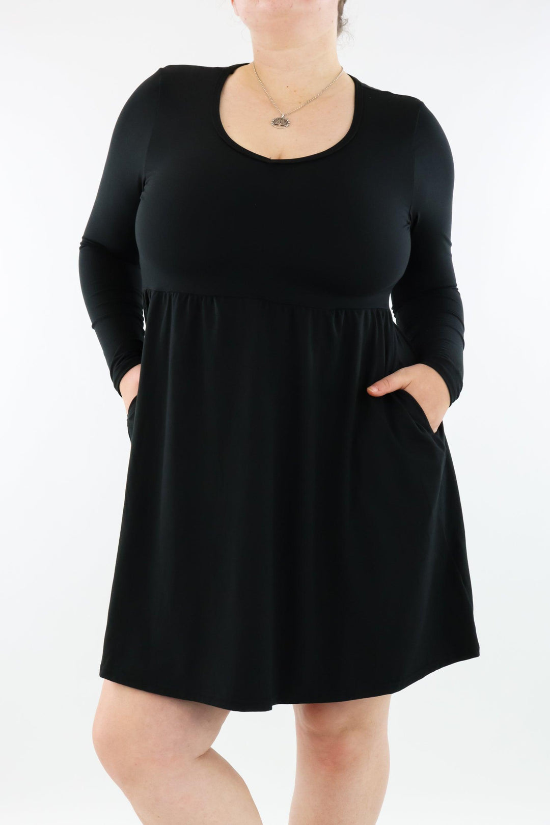 Black - Mini Dress - Long Sleeve - Pockets