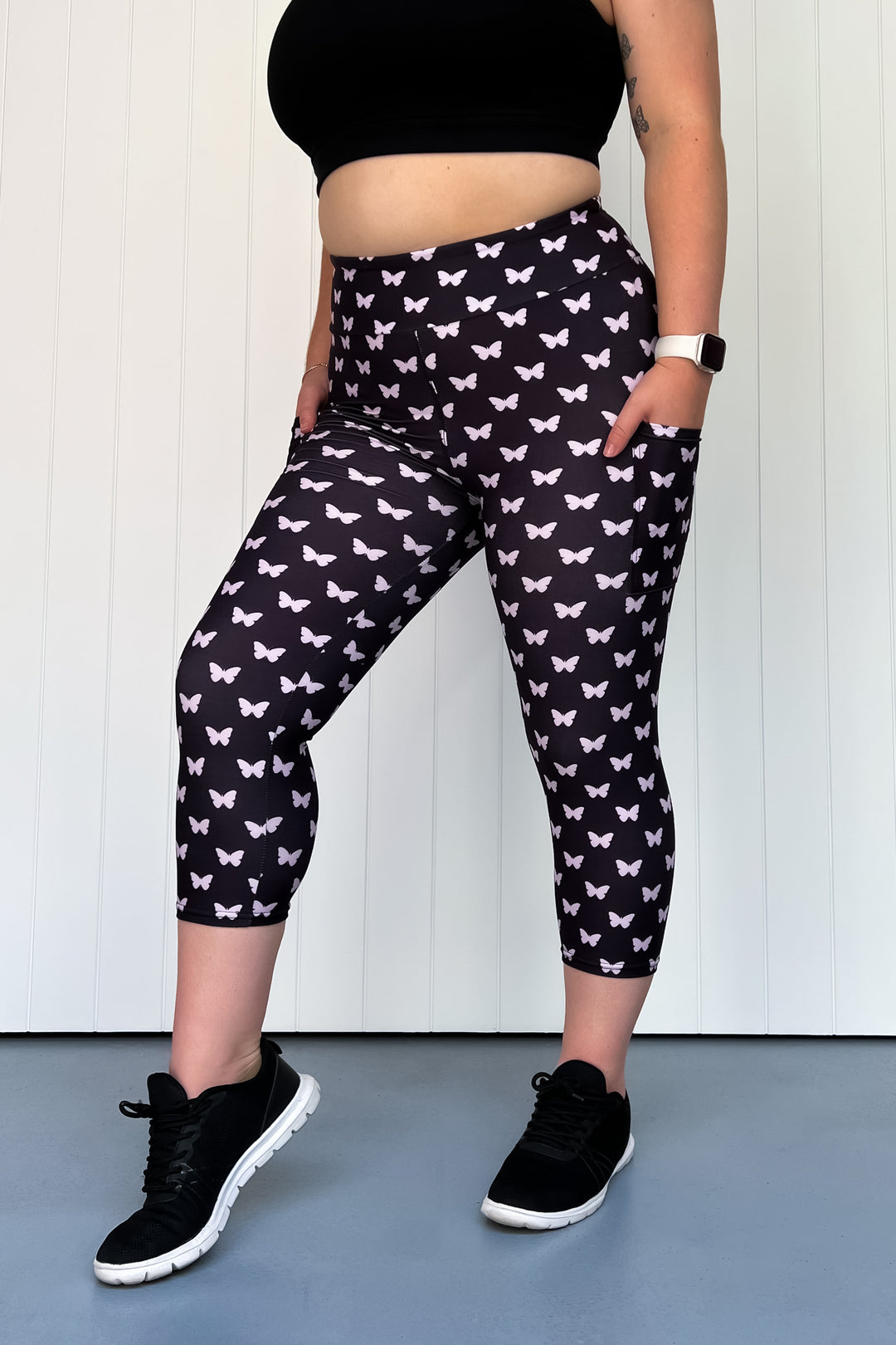 Butterfly Imprint - Casual - Capri Leggings - Pockets