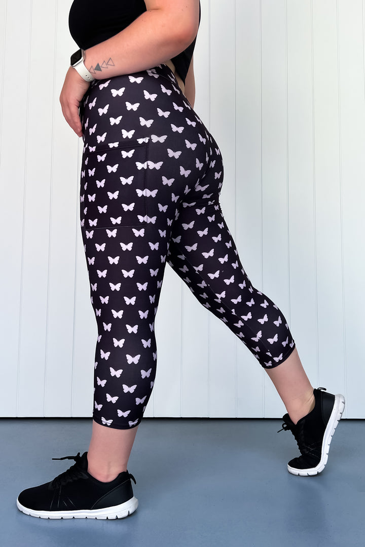 Butterfly Imprint - Casual - Capri Leggings - Pockets