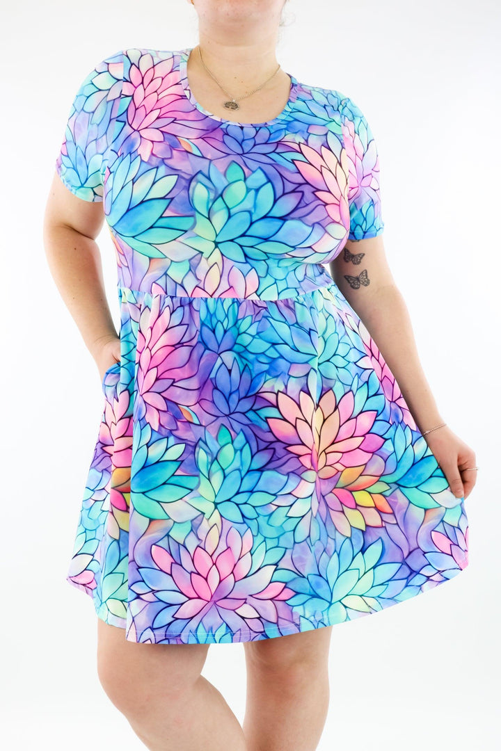 Pastel Lotus - Mini Dress - Short Sleeve - Pockets