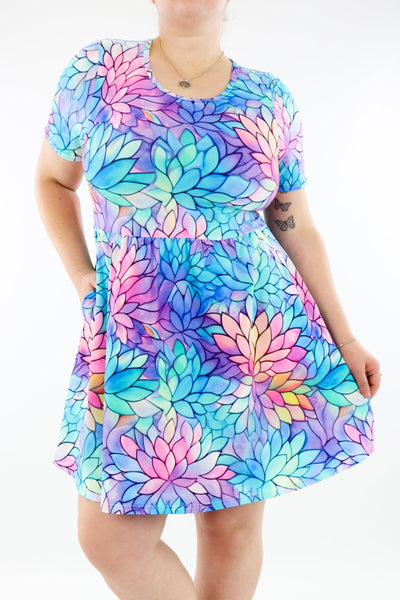 Pastel Lotus - Mini Dress - Short Sleeve - Pockets