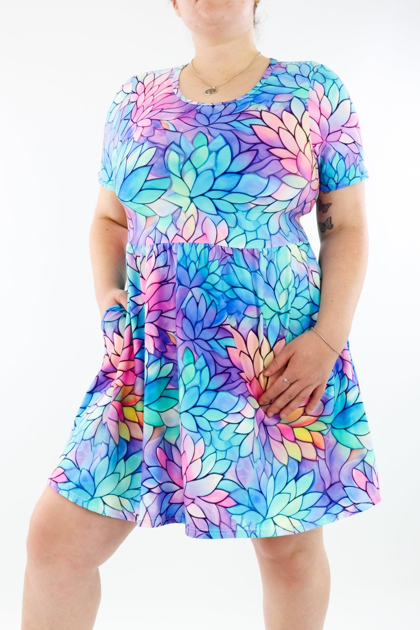 Pastel Lotus - Mini Dress - Short Sleeve - Pockets