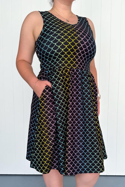 Rainbow Mermaid - Sleeveless Knee Length Dress - Side Pockets