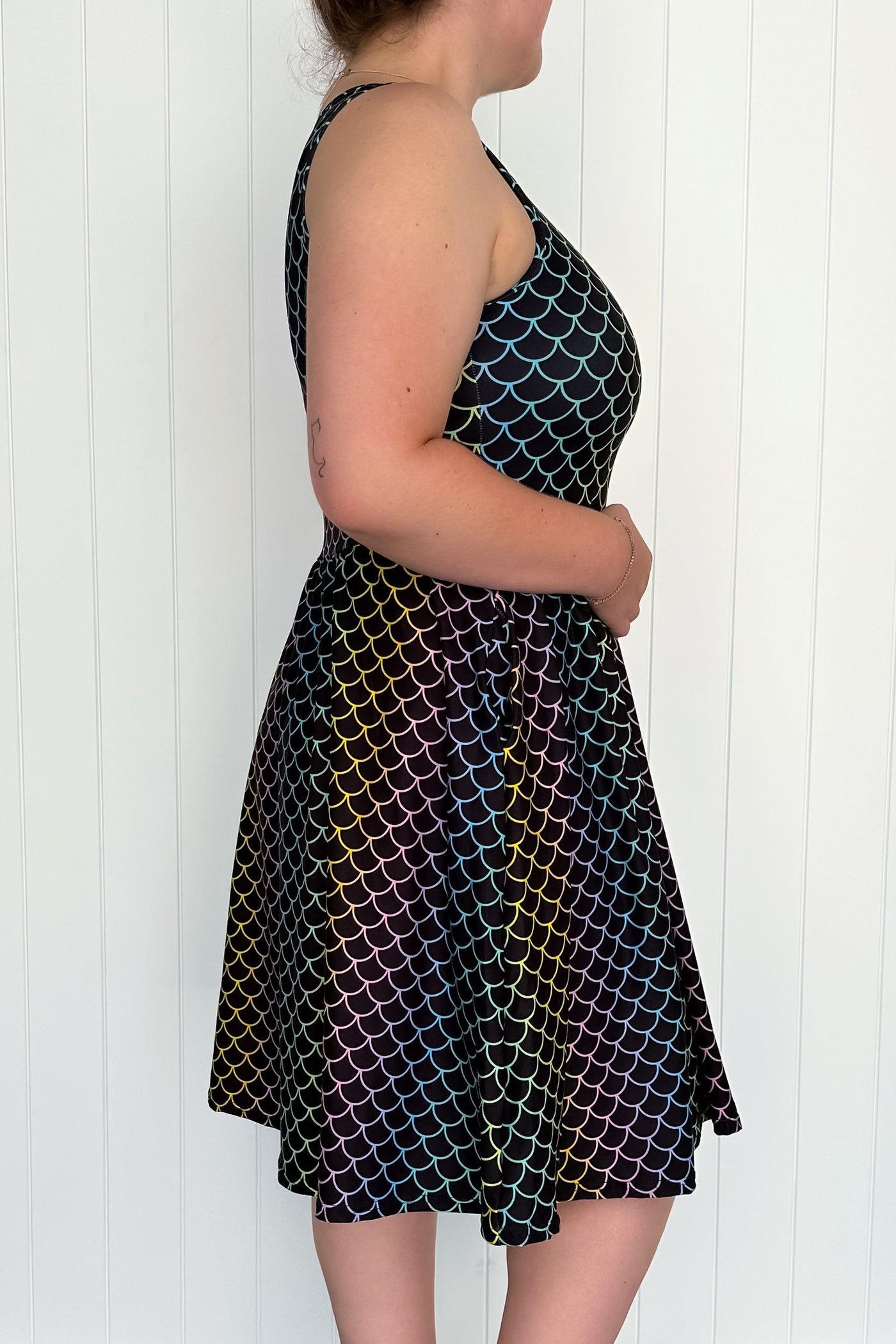 Rainbow Mermaid - Sleeveless Knee Length Dress - Side Pockets