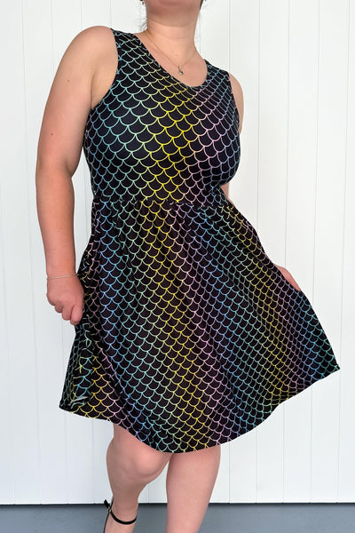 Rainbow Mermaid - Sleeveless Knee Length Dress - Side Pockets