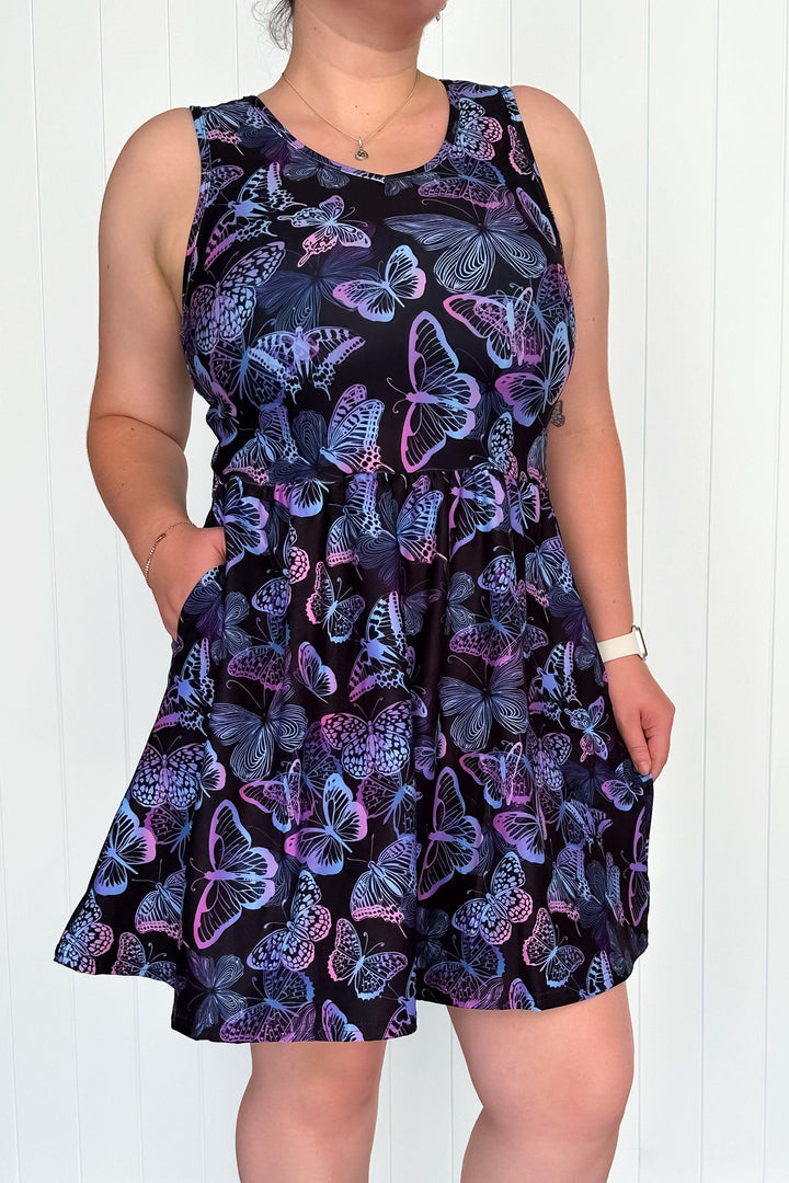 Butterfly Beauty - Sleeveless Mini Dress - Pockets