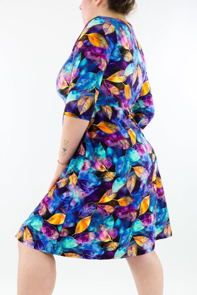 Autumn Galaxy - 3/4 Sleeve Skater Dress - Knee Length - Pockets