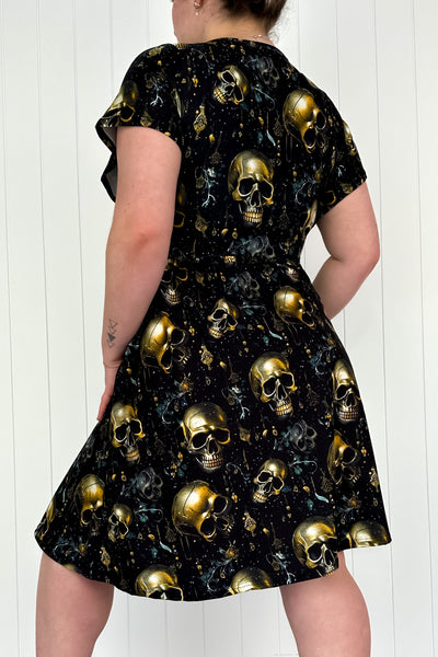 Skull Trinkets - Flutter Sleeve Skater Dress - Knee Length - Pockets