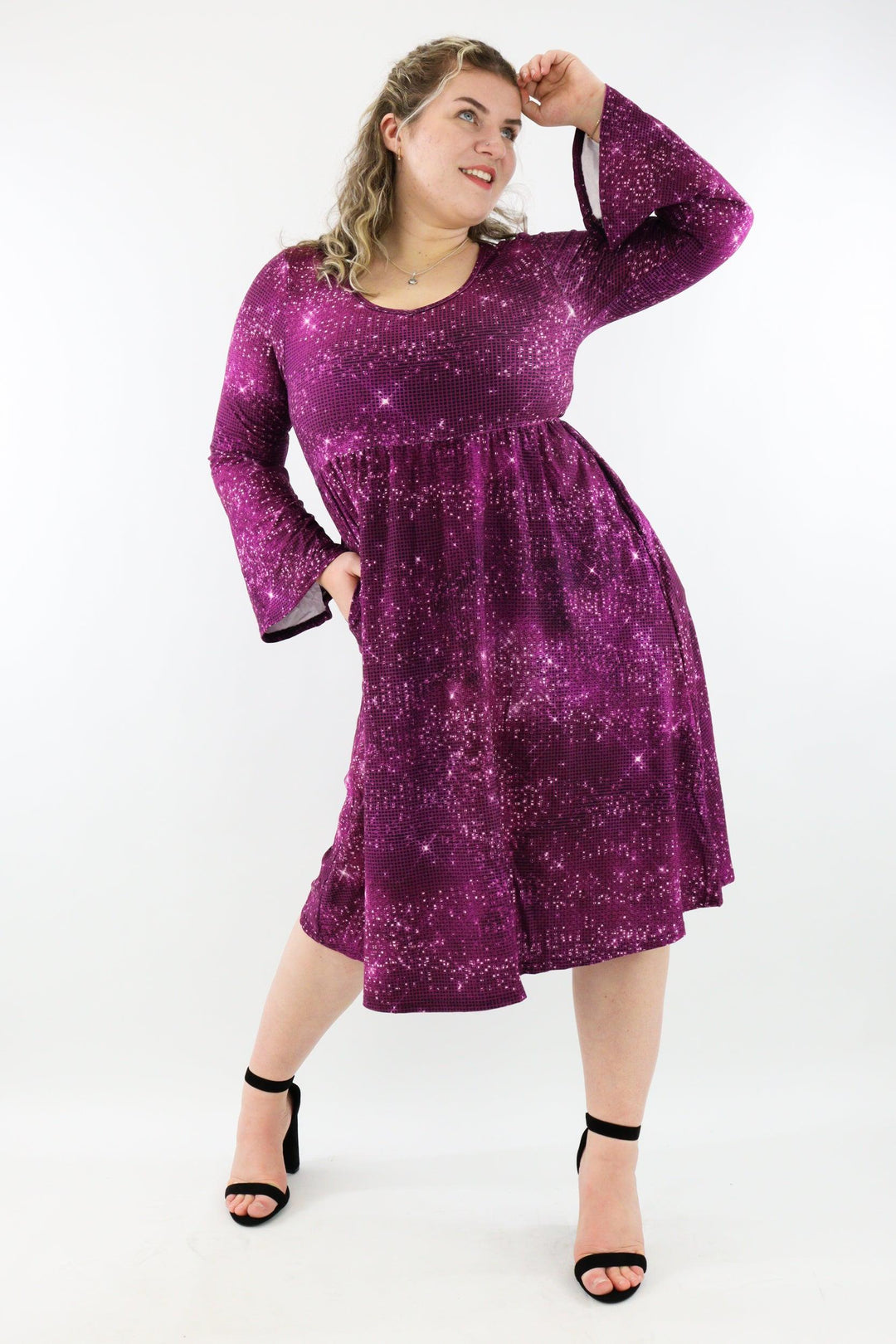 Like Fine Wine - Midi Length Dress - Bell Sleeve - Pockets