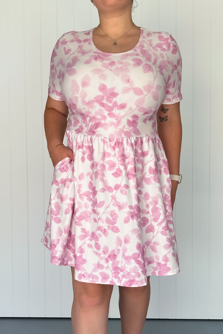 Blush Foliage - Mini Dress - Short Sleeve - Pockets