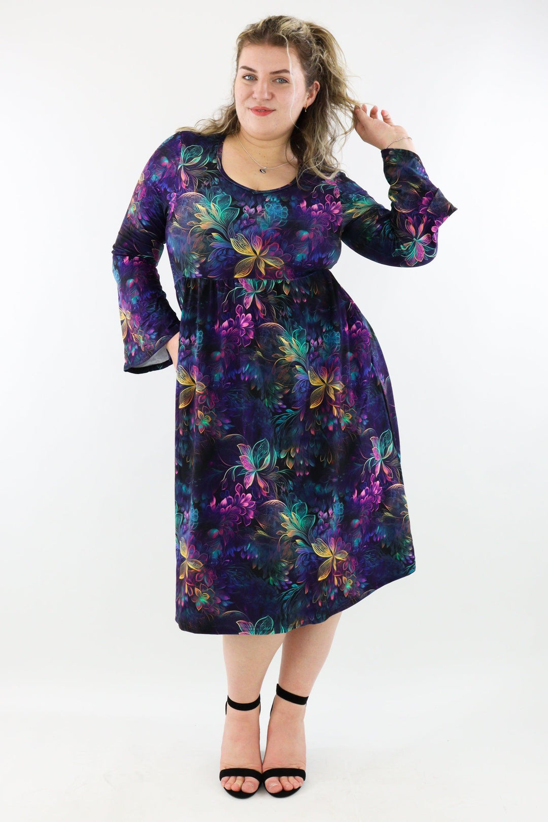 Spectral Garden - Midi Length Dress - Bell Sleeve - Pockets