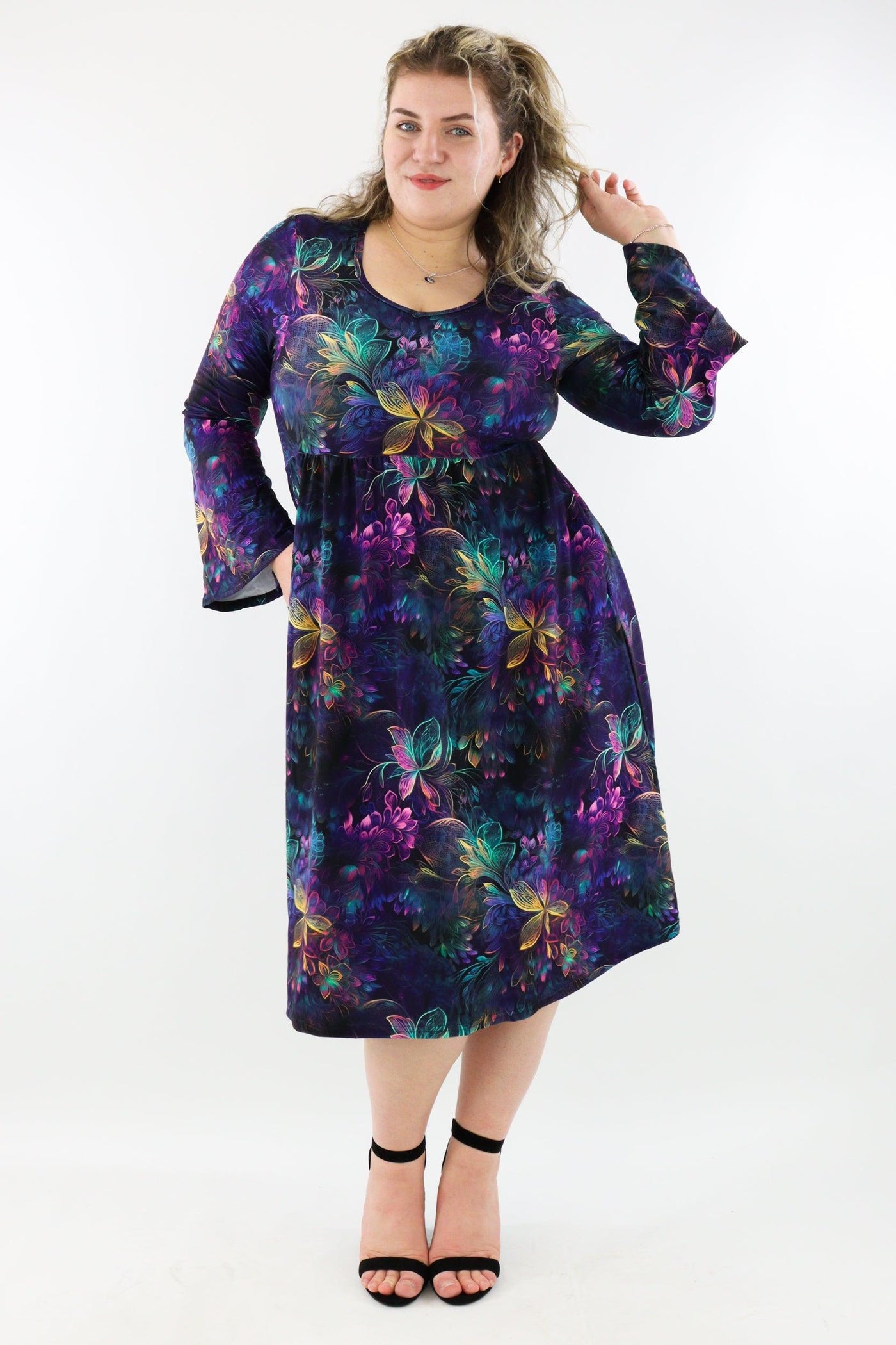 Spectral Garden - Midi Length Dress - Bell Sleeve - Pockets