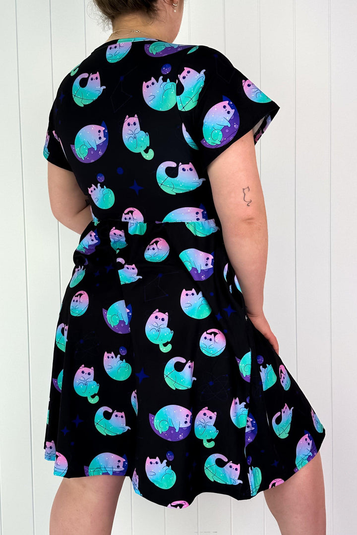 Celestial Cat - Flutter Sleeve Skater Dress - Knee Length - Pockets