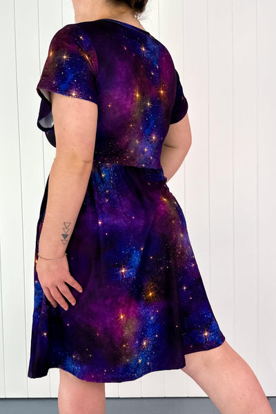 Galaxy Dust - Flutter Sleeve Skater Dress - Knee Length - Pockets