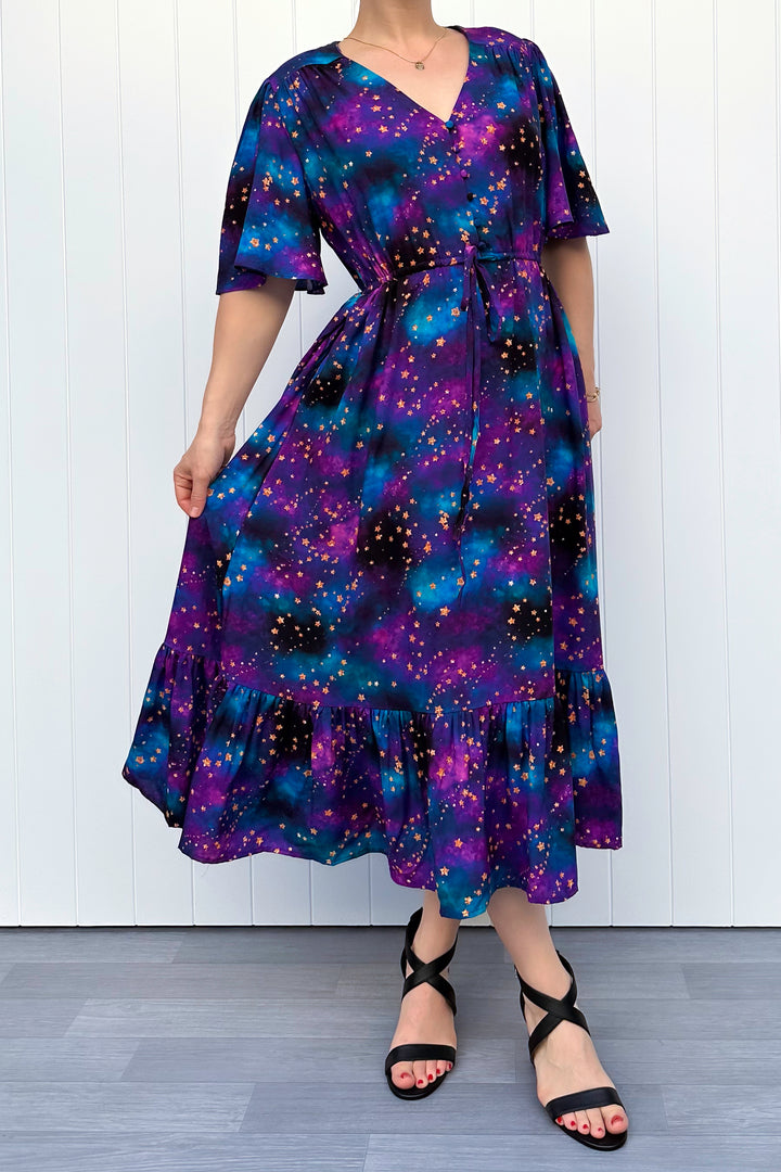 Peony Midi Dress - Universe Shimmer - Pockets
