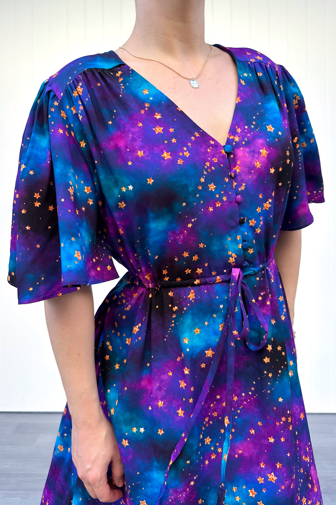 Peony Midi Dress - Universe Shimmer - Pockets