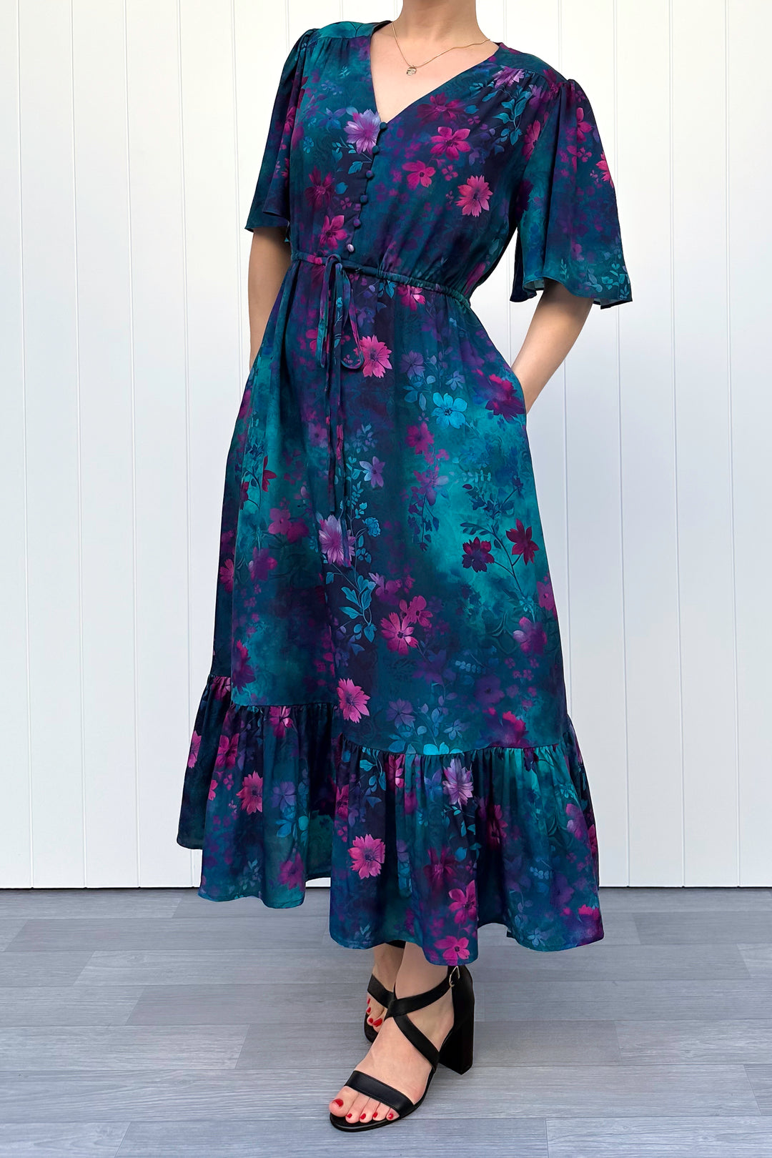 Peony Midi Dress - Ethereal Bloom - Pockets