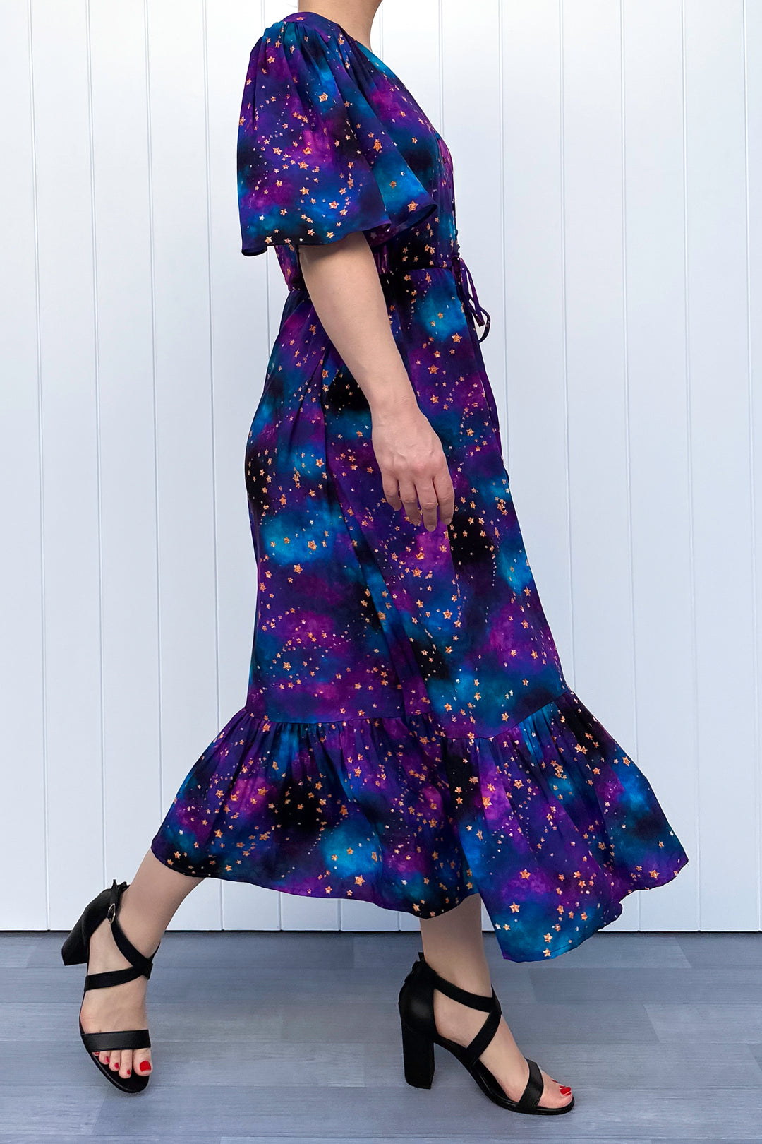 Peony Midi Dress - Universe Shimmer - Pockets