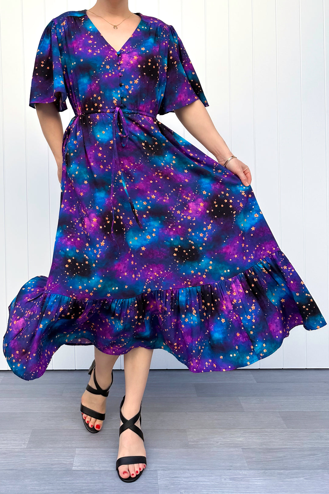 Peony Midi Dress - Universe Shimmer - Pockets