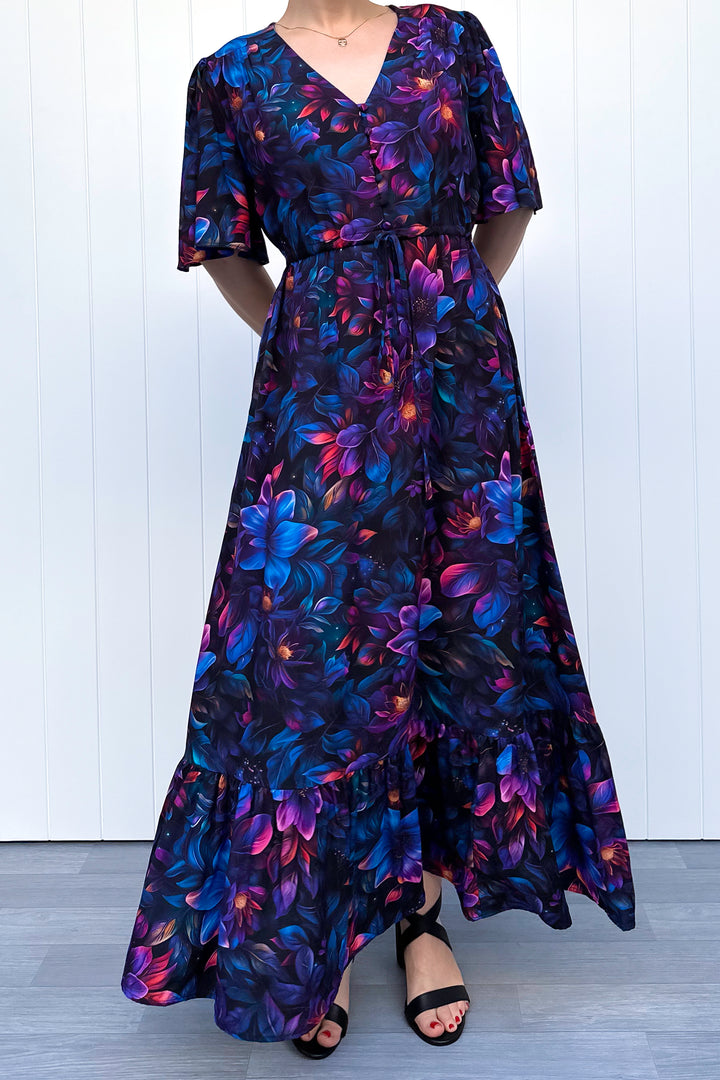 Peony Maxi Dress - Obsidian Petal - Pockets