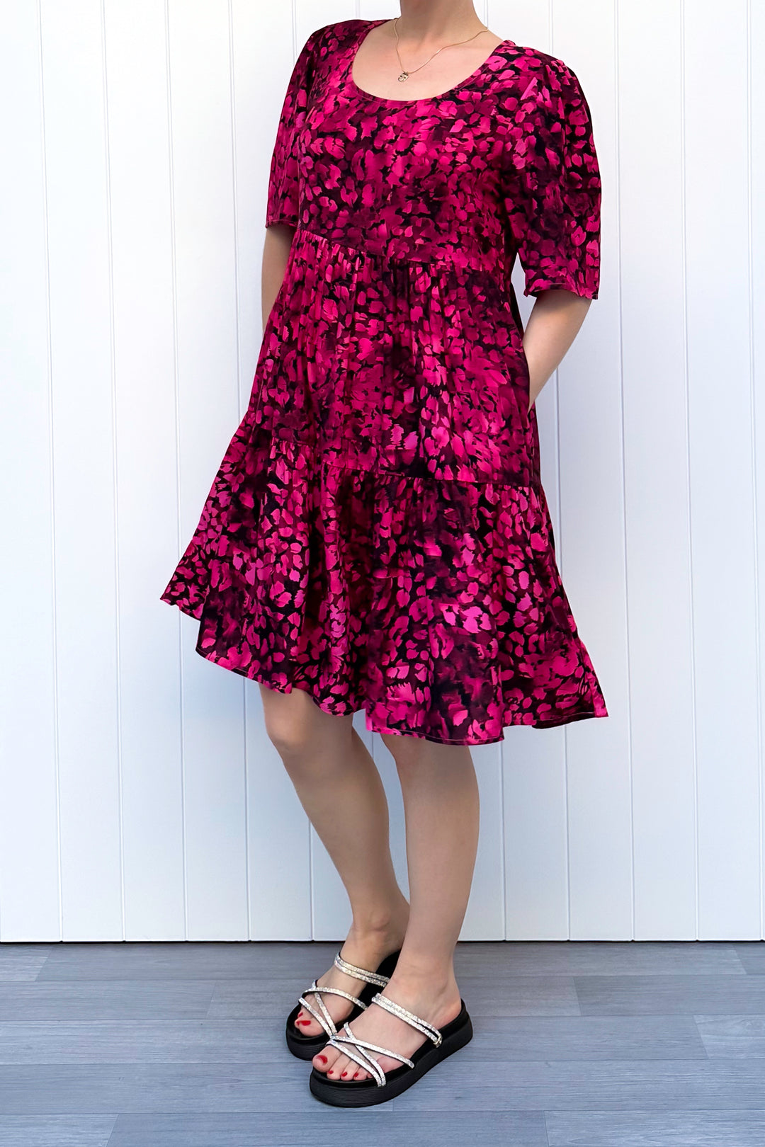 Lily Dress - Berry Leopard - Pockets