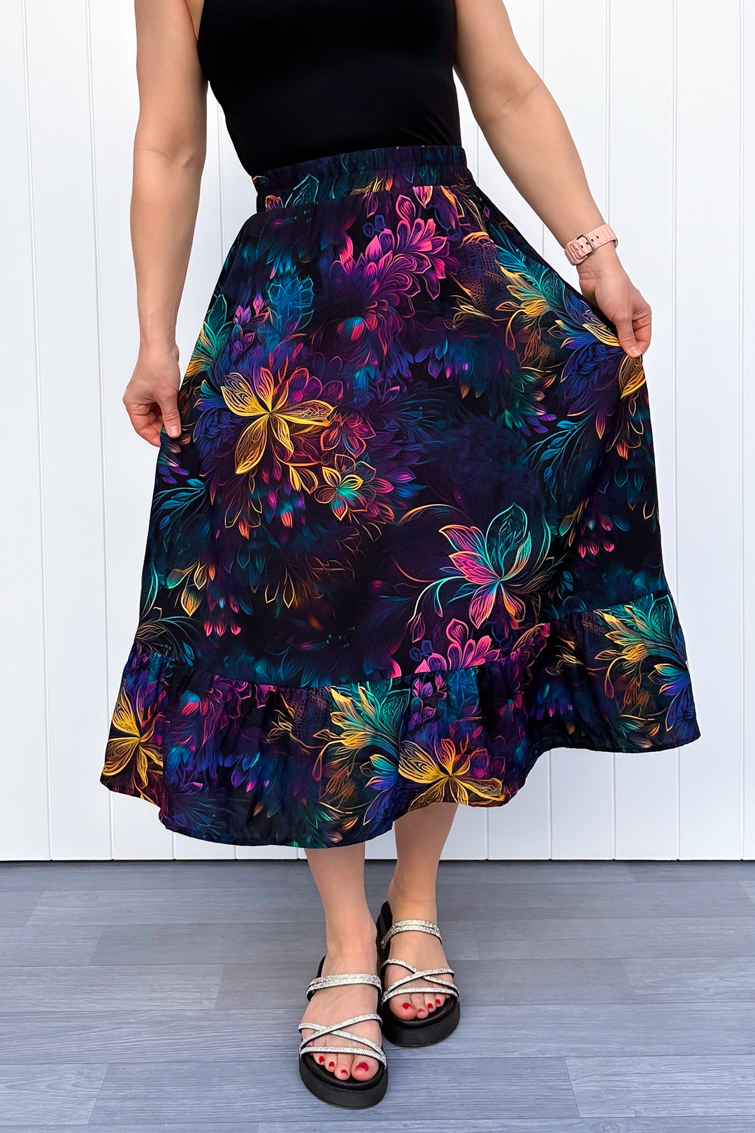 Zinnia Midi Skirt - Spectral Garden - Pockets