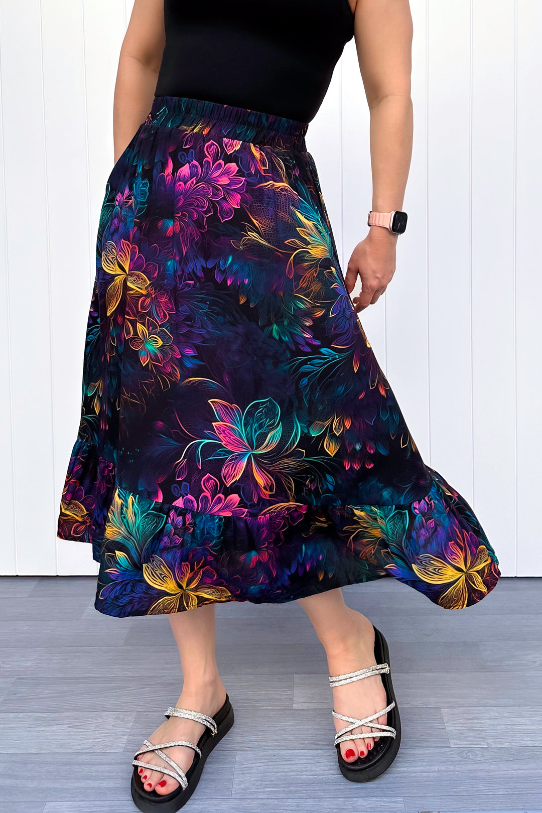 Zinnia Midi Skirt - Spectral Garden - Pockets
