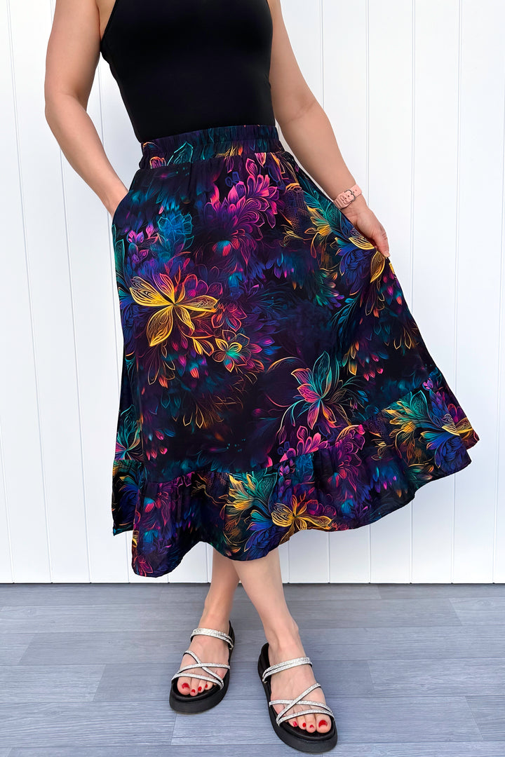 Zinnia Midi Skirt - Spectral Garden - Pockets