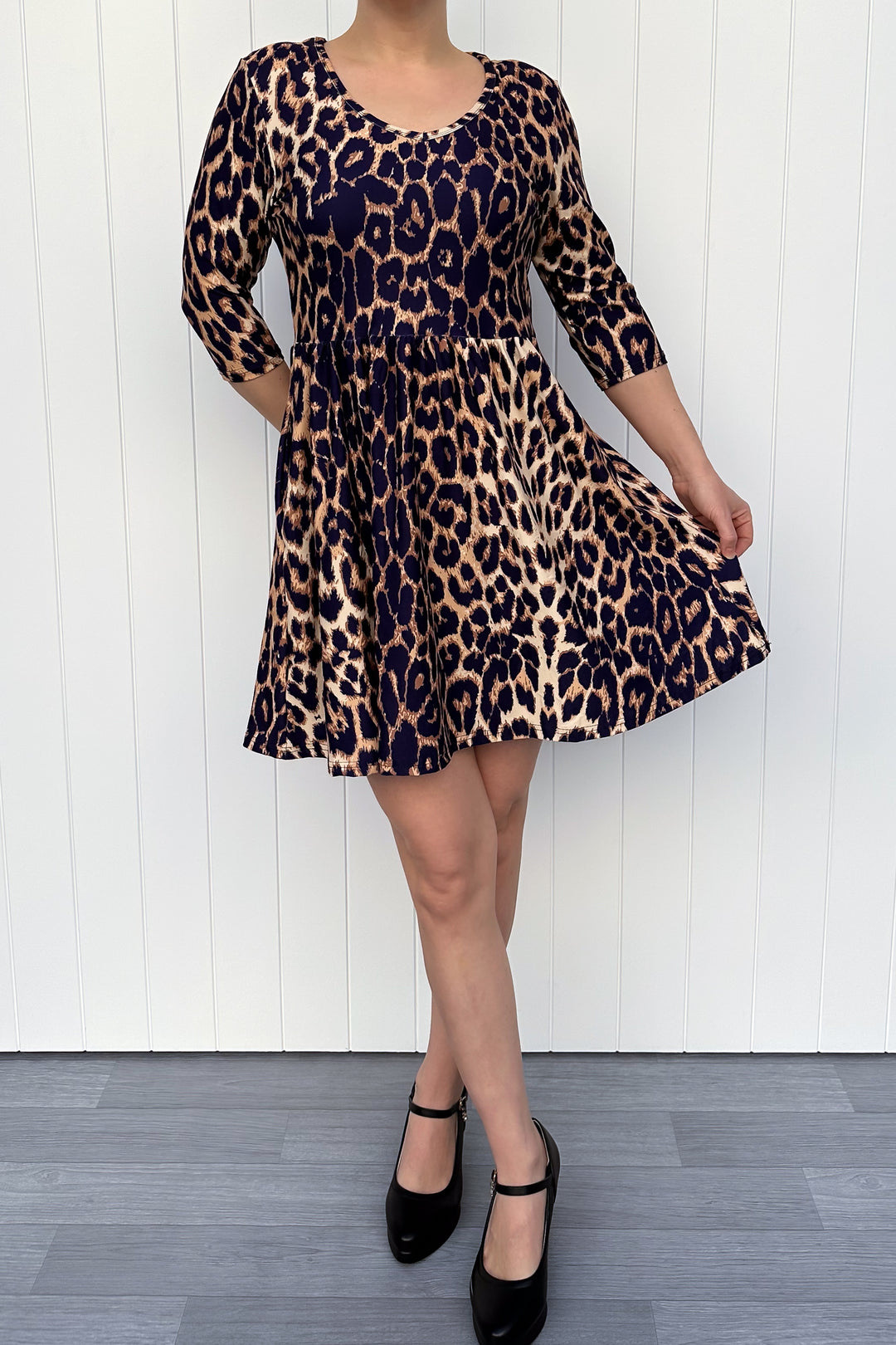 Fierce Leopard - Mini Dress - 3/4 Sleeve - Pockets