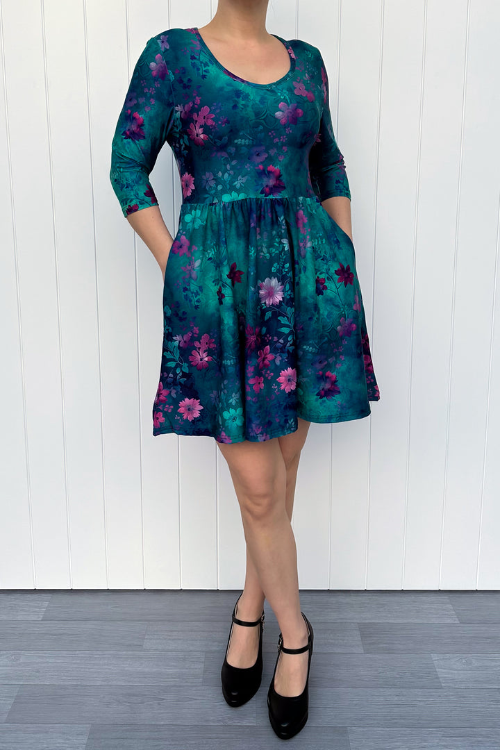 Ethereal Bloom - Mini Dress - 3/4 Sleeve - Pockets