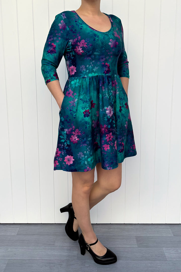 Ethereal Bloom - Mini Dress - 3/4 Sleeve - Pockets