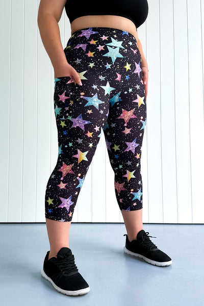 Sparkle Stars - Casual - Capri Leggings - Pockets