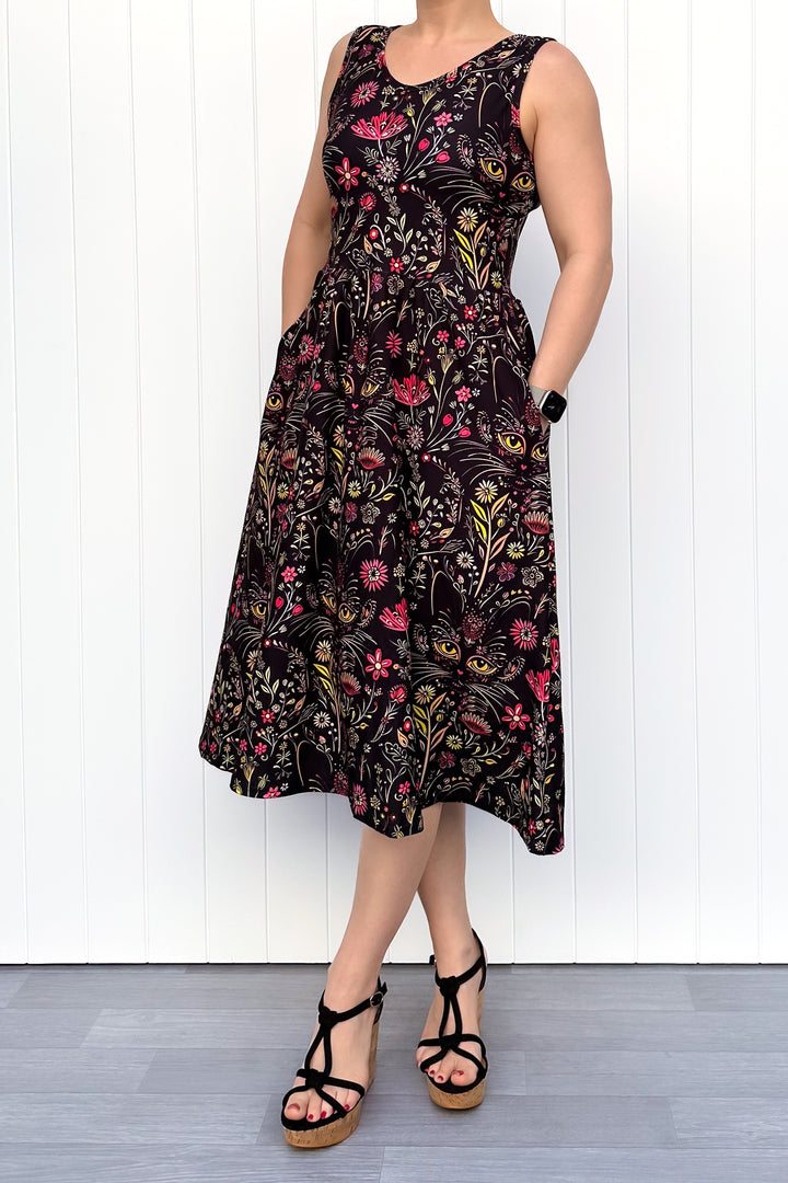 Whiskers & Wildflowers - Sleeveless Midi Dress - Pockets