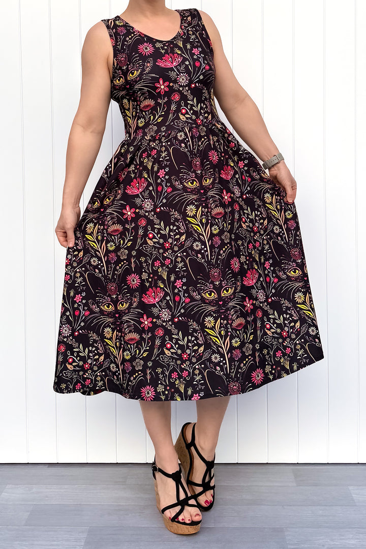 Whiskers & Wildflowers - Sleeveless Midi Dress - Pockets