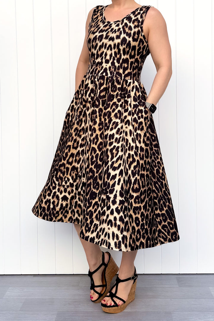 Wild Leopard - Sleeveless Midi Dress - Pockets