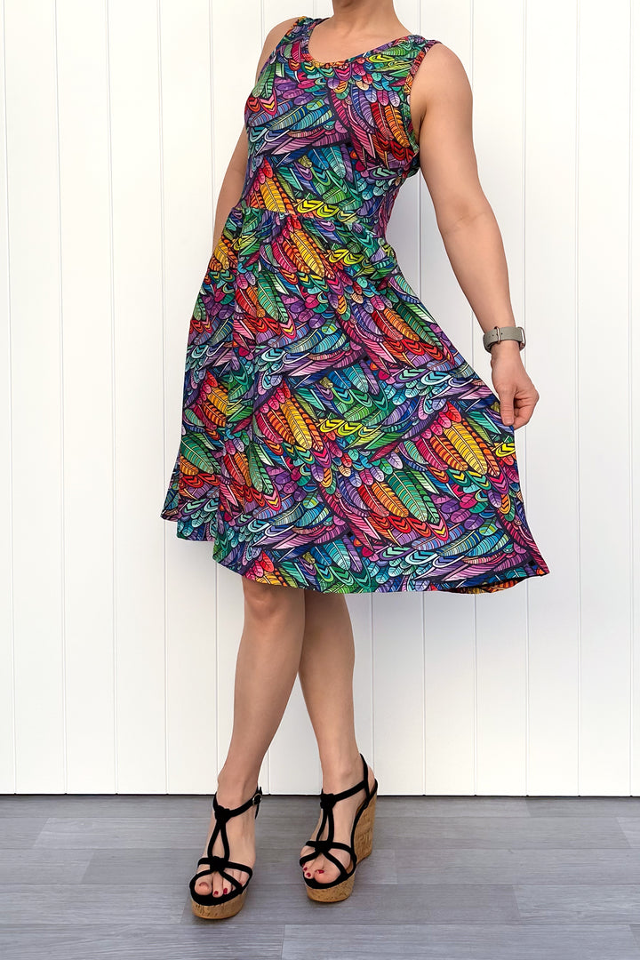 Feather Wild - Sleeveless Knee Length Dress - Side Pockets