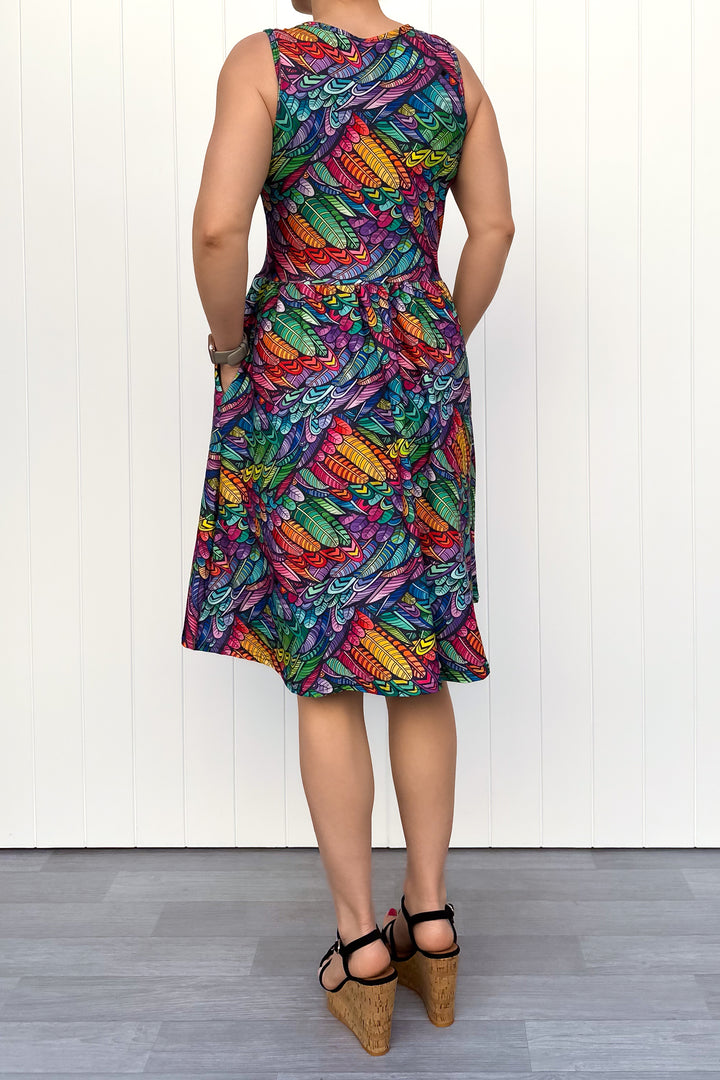 Feather Wild - Sleeveless Knee Length Dress - Side Pockets