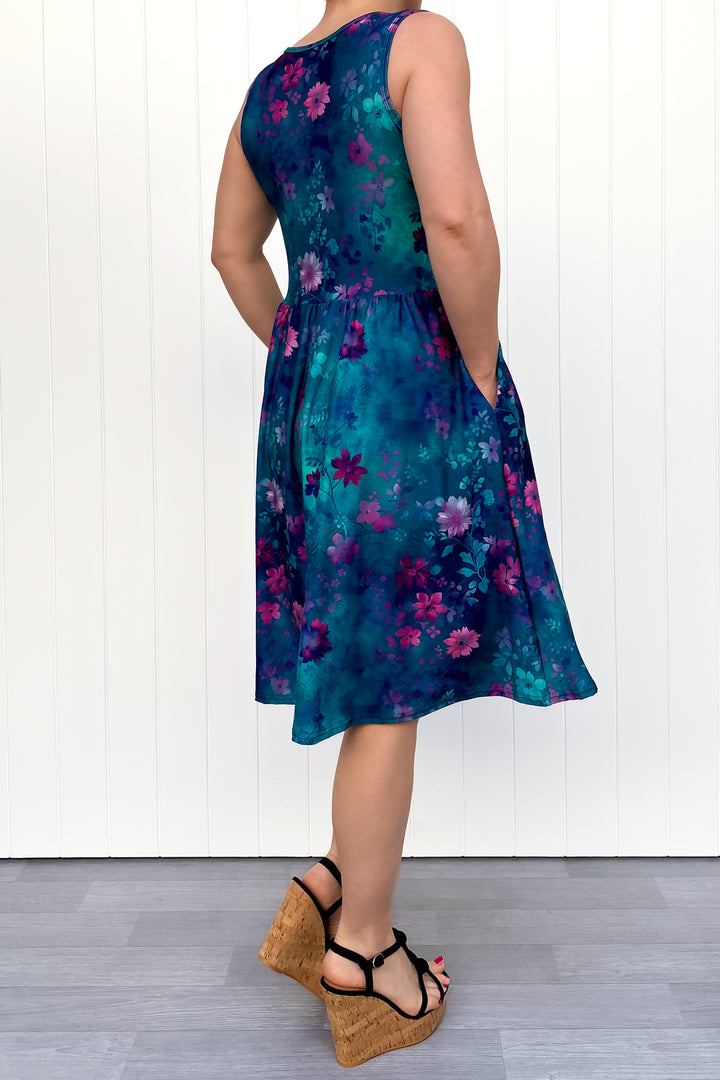 Ethereal Bloom - Sleeveless Knee Length Dress - Side Pockets