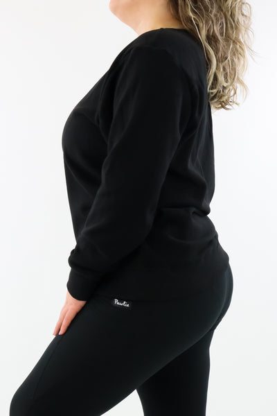 Black - Fleece Jumper - V-neck