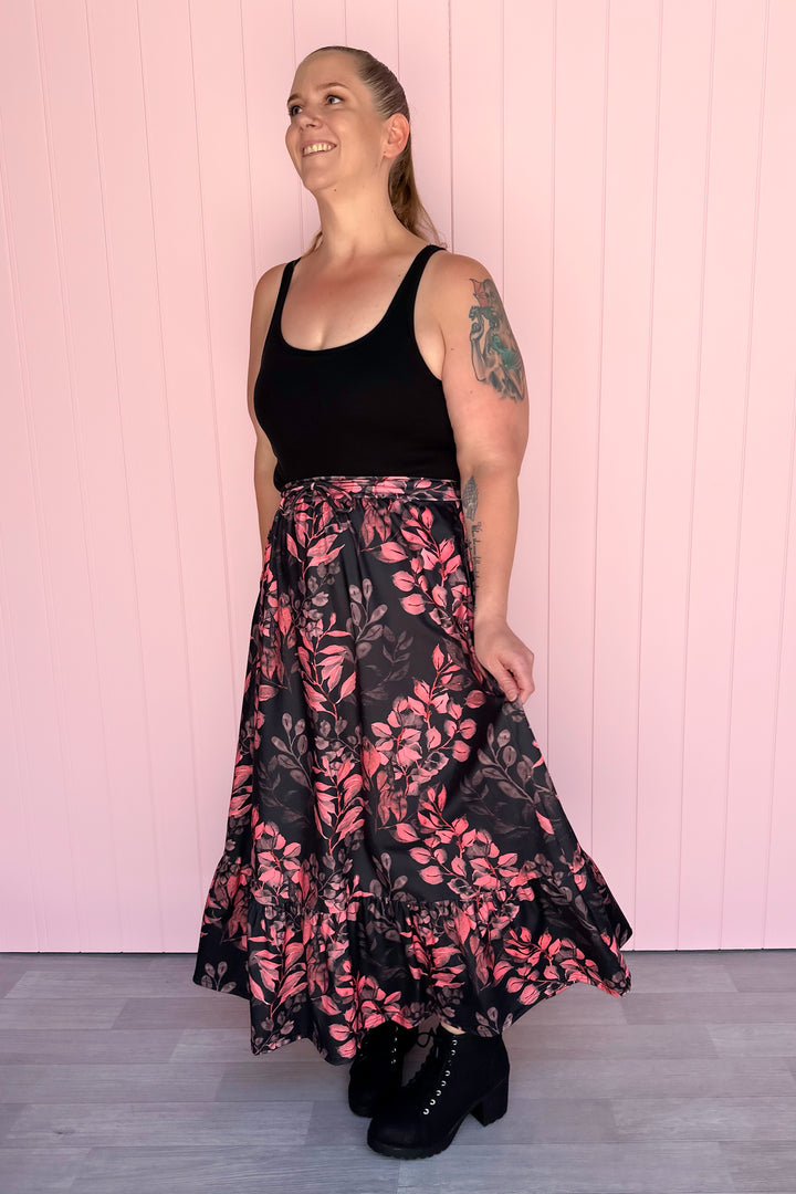 Selene Maxi Skirt - Vintage Watercolour Leaves - Pockets