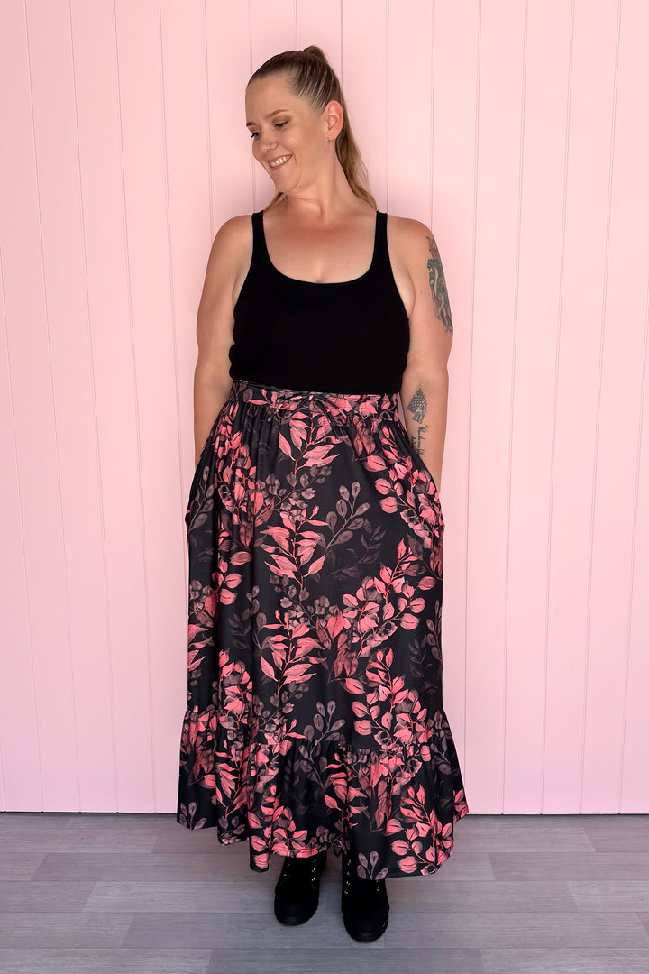 Selene Maxi Skirt - Vintage Watercolour Leaves - Pockets