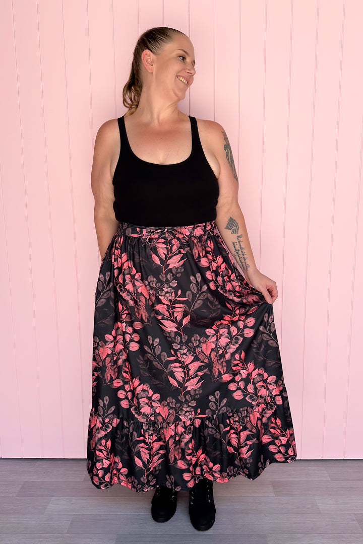 Selene Maxi Skirt - Vintage Watercolour Leaves - Pockets