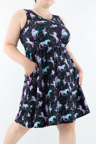 Unicorns and Fairies - Sleeveless Skater Dress - Knee Length - Side Pockets - Pawlie