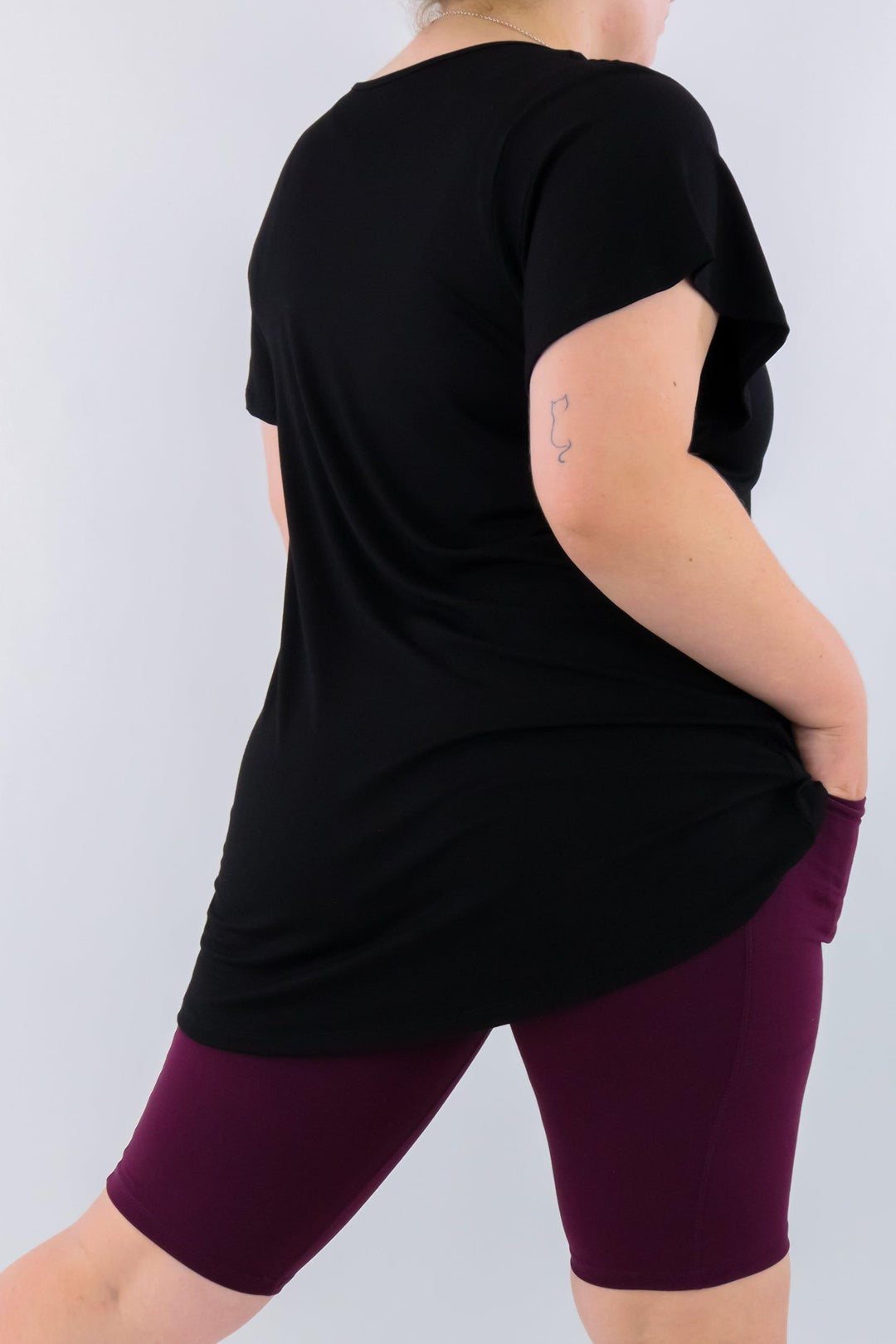 Black - Long T-shirt - V-neck - Flutter Sleeve -