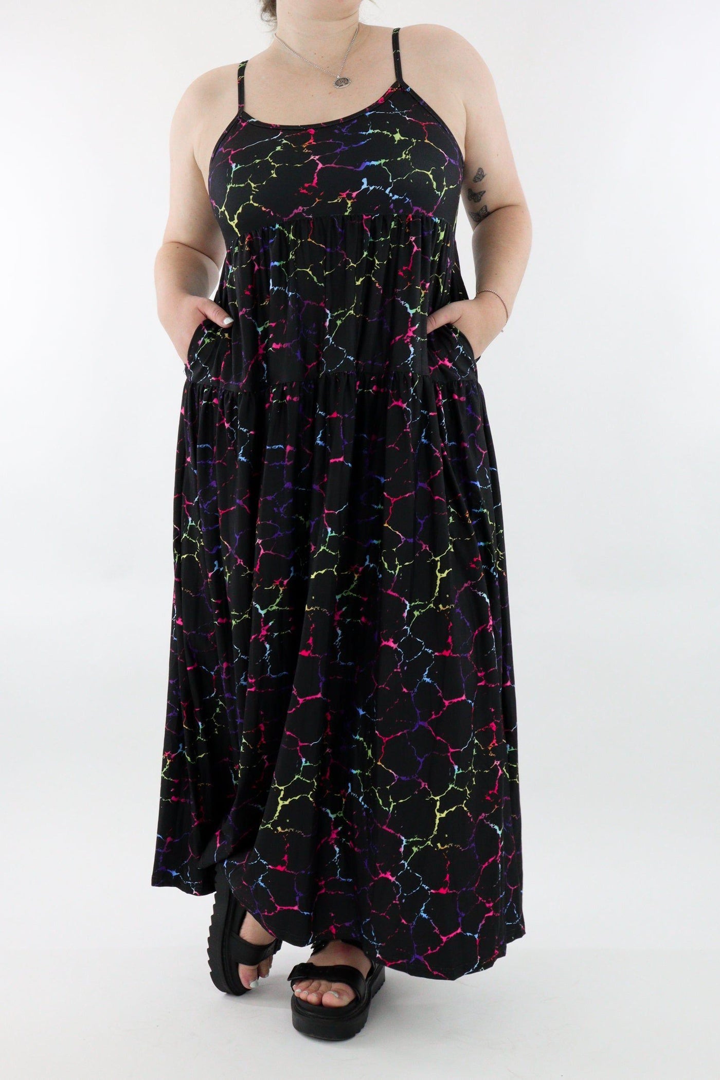 Rainbow Marble - Strappy Maxi Dress - Pockets - Pawlie