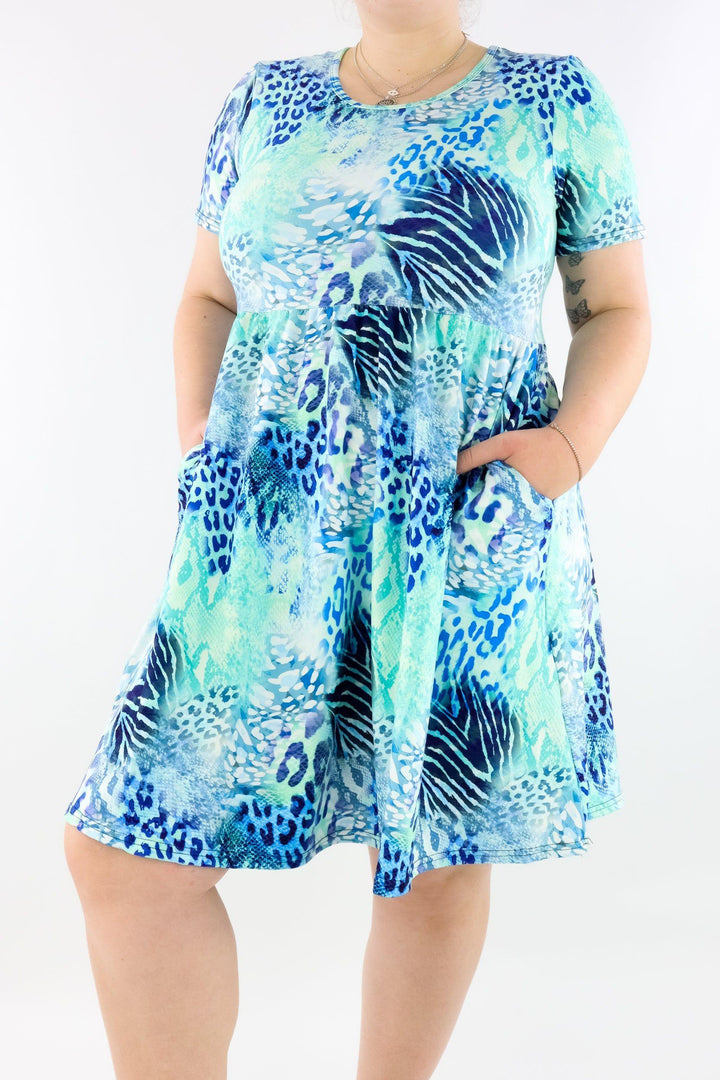 Frozen Chimera - Short Sleeve Skater Dress - Knee Length - Side Pockets - Pawlie